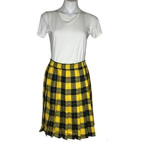 ANTONETTE Franz Haushofer Pleated Wool Skirt Yellow Black Plaid VINTAGE